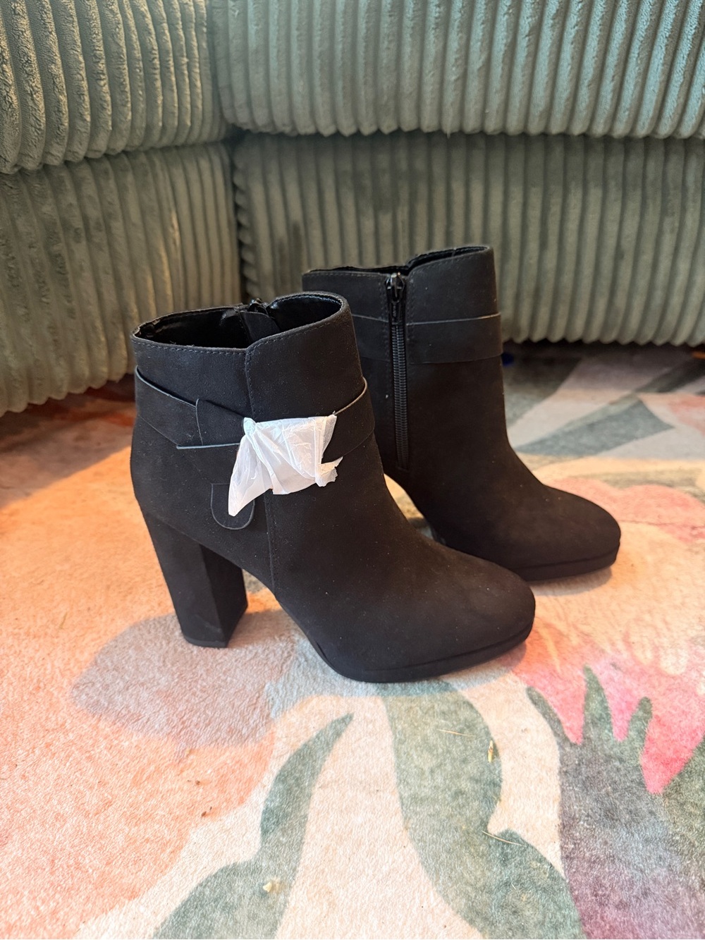 LC Lauren Conrad Avant Black Faux Suede Buckle Ankle Booties NWT - Size 7